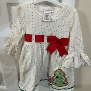 Bonnie Jean Girls White Christmas Dress with Red Accents